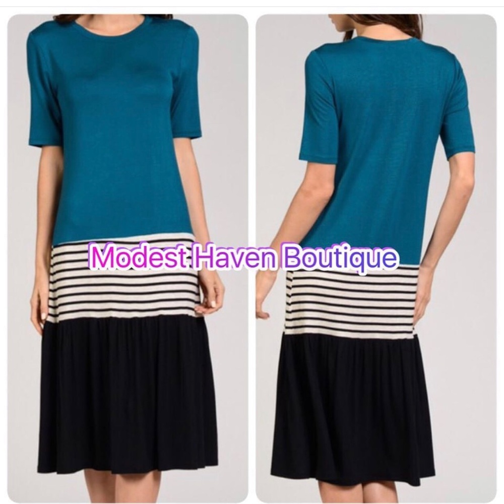 TEAL MULTI COLOR BLOCKED DRESS